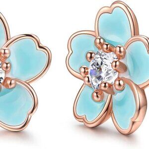 Pink Flower Earrings for Women, 925 Sterling Silver Stud Earrings, Cute Plumeria